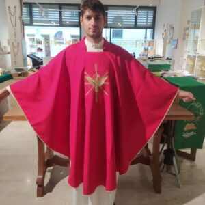 casula rossa poliestere ricamo colomba