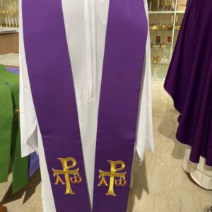 stola viola ricamo croce aquileia disponibile anche in verde, rosso e bianco