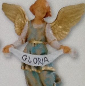 Angelo Gloria in resina colorato e rifinito a mano per presepe da 12 cm