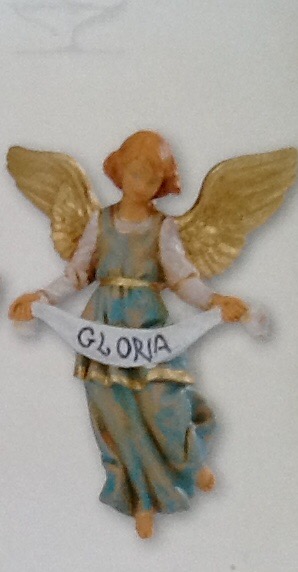 Angelo Gloria in resina colorato e rifinito a mano per presepe da 12 cm