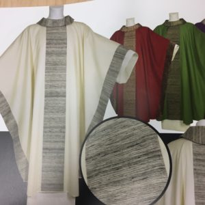 casule 100%pura lana riporto 100%pura seta in colore verde-rosso-viola-bianco.