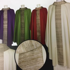 casule 100%pura lana riporto 100%pura seta in colore verde-viola-bianco-rosso-