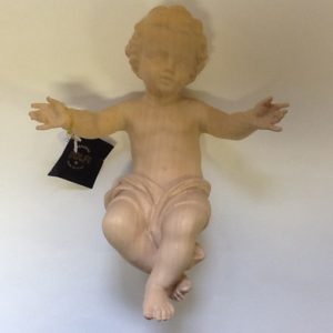 Gesù bambino in legno della Val Gardena cm.30 rifinito a mano tinta naturale cod.61627