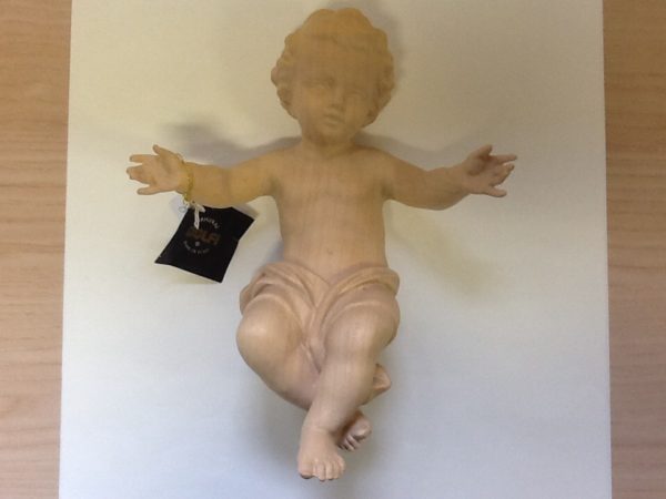 Gesù bambino in legno della Val Gardena cm.30 rifinito a mano tinta naturale cod.61627