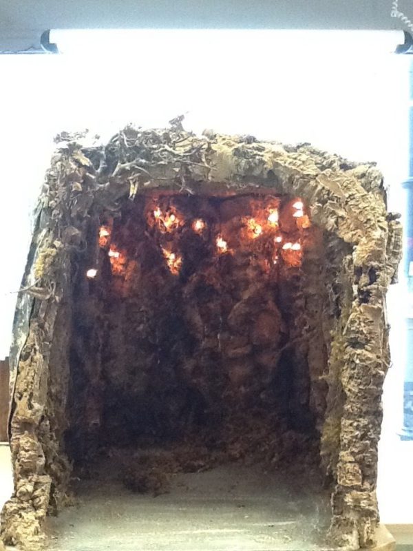 Grotta napoletana con luci in legno e sughero cm49x59x56h