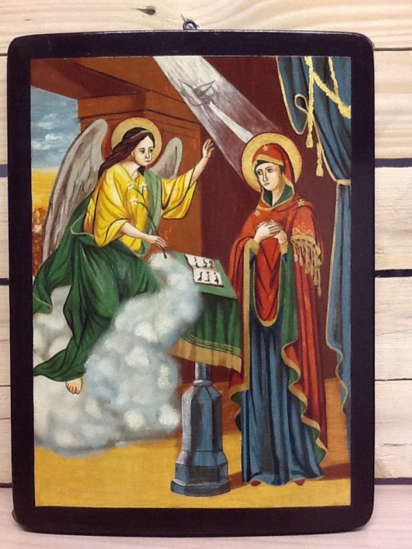 Icona rumena "Annunciazione"realizzata a mano su legno pezzo unico cm.30x40h