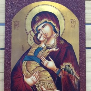 Icona rumena "Madonna Della Tenerezza Vladimirskaja" realizzata a Mano su legno pezzo unico  numerato cm.30x40h