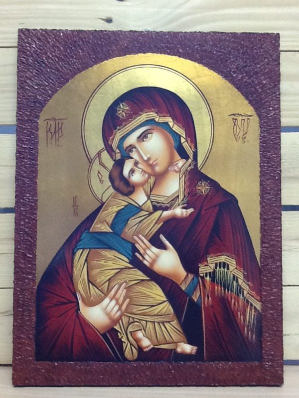 Icona rumena "Madonna Della Tenerezza Vladimirskaja" realizzata a Mano su legno pezzo unico  numerato cm.30x40h