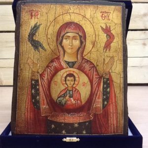 Icona rumena "Madre di Dio del Segno"realizzata a mano su legno pezzo numerato cm.18x22h