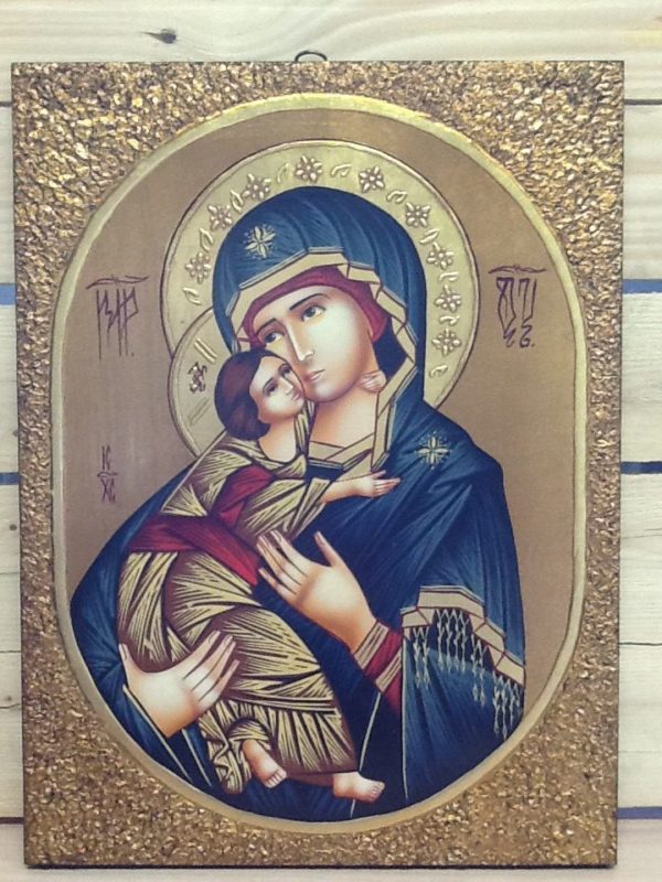 Icona rumena"Madonna Della Tenerezza Vladimrskaja"realizzata a Mano su legno pezzo unico numerato cm.30x40h
