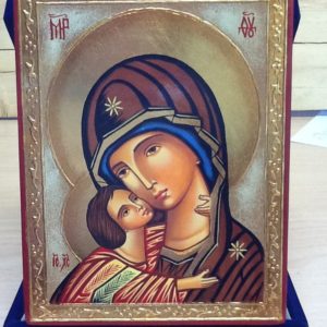 Icona rumena"Madonna Della Tenerezza Vladirmiskaja" realizzata a Mano su legno pezzo unico numerato cm.14 x18h