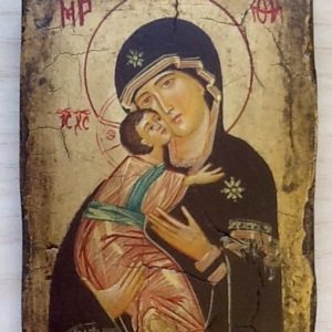 Icona"Nostra Signora di Vladimir" articolo numerato,realizzato a mano su tavola di legno ricoperta di lino e gesso,colori naturali e foglia oro.cm.10x14