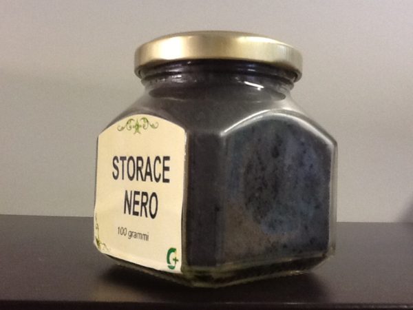 Incenso,polvere naturale Storace nero in confezione di vetro gr.100