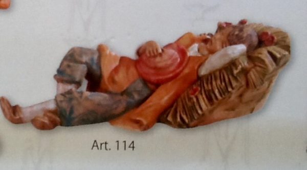 Pastore che dorme realizzato in resina colorata e rifinita a mano per presepe da cm.12
