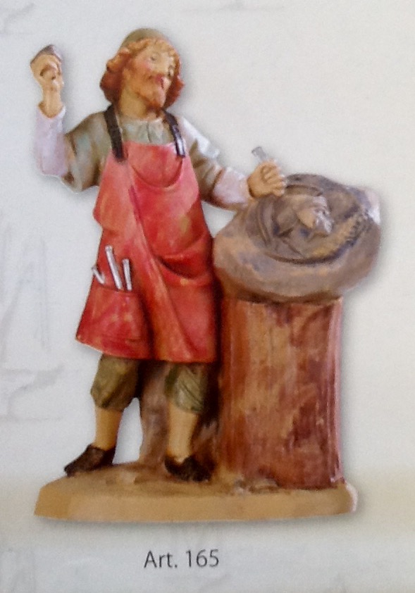 Pastore "scultore"realizzato in resina colorata e rifinita a mano per presepe da cm 12