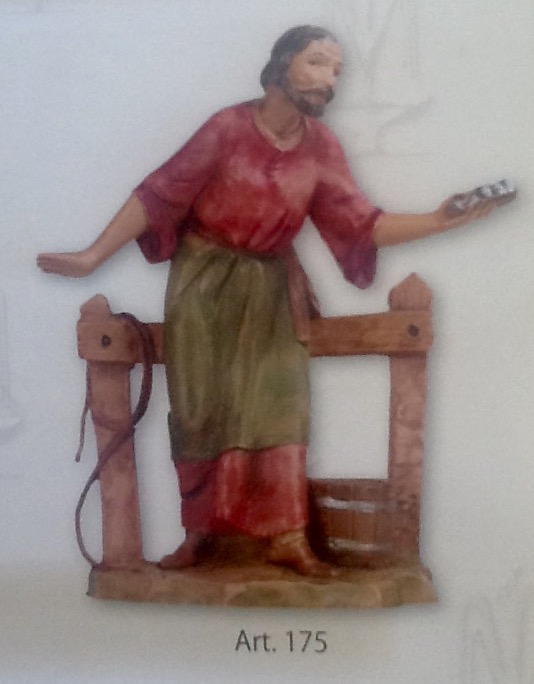 Pastore "stalliere"realizzato in resina colorata e rifinita a mano per presepe da cm 12