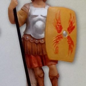 Pastore statuina "romano con scudo,realizzato in resina colorata e rifinita a mano per presepe da cm 12