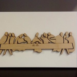 Quadretto "ultima cena" realizzato in legno con immagine in rilievo cm.18,5x13
