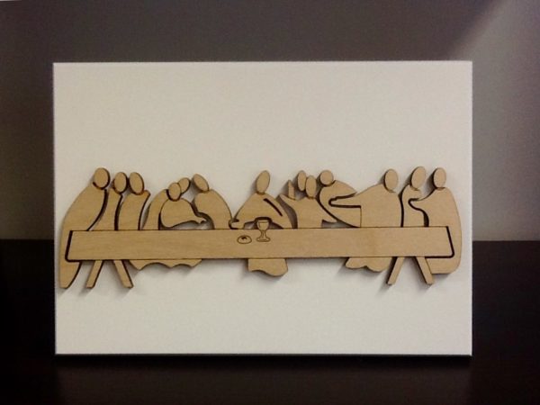 Quadretto "ultima cena" realizzato in legno con immagine in rilievo cm.18,5x13