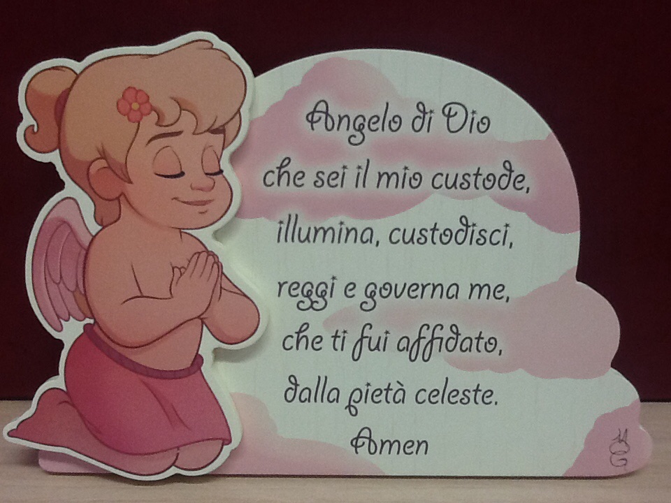 Quadro Angelo Di Dio In Legno Con Preghiera E Angelo Applicato In Rosa Cm 16 5x11 5 Da Muro Tavolo Arte Sacra Candotti