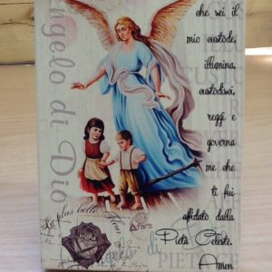 Quadro "Angelo di Dio""in legno stampato con preghiera linea "white chic" cm.10x15h.