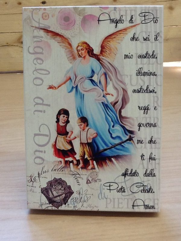 Quadro "Angelo di Dio""in legno stampato con preghiera linea "white chic" cm.10x15h.