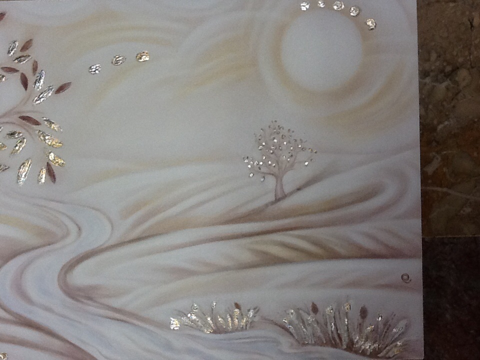 Quadro In Legno Albero Della Vita Con Decorazione In Oro E Argento Bordo In Perla Cm100x50 Colori Tenui Crema Arte Sacra Candotti