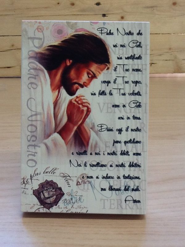 Quadro "Padre Nostro" in legno stampato con preghiera linea "white chic" cm.10x15h.
