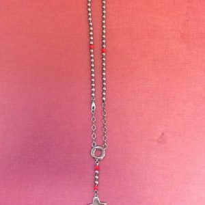 Rosario collana con grani in metallo nobile "silver black"e pater in cristallo sfaccettato rosso