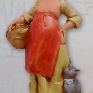 Statuina"donna in attesa con gatto" realizzato in resina colorata e rifinita a mano per presepe da cm 12
