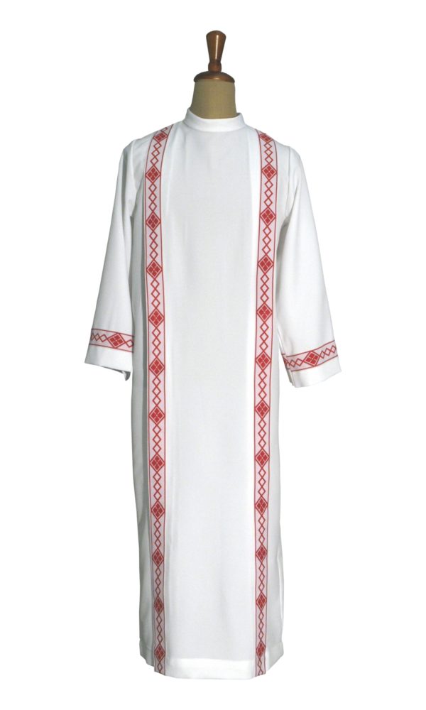 tunichetta/vestina piegoni bordo rombi rossi 100%poliestere bianca