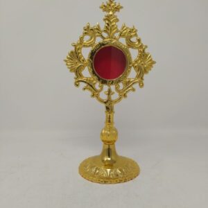Reliquiario dorato h 24cm, teca 4,5 x 4,5cm