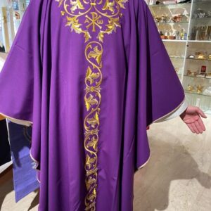 Casula poliestere/lana, ricamo ricco con fili dorati