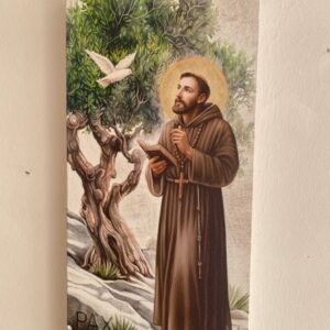 Quadro decorato San Francesco su telaio francese 30x60cm