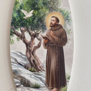 Quadro San Francesco in legno rifinito a mano 37x23 cm