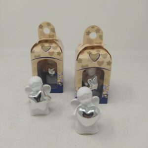 Angioletti in resina con stella o cuore argentati 6x4cm completi di scatolina