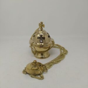 turibolo metallo dorato h.14,5 completo di vaschetta catene resistenti