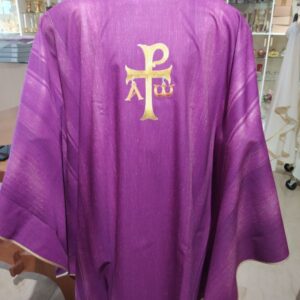 Casula 50%lana 25%seta 25%viscosa stoffa rigata leggerissima ricamo croce di Aquileia