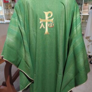 casula 50%lana 25%seta25%viscosa stoffa rigata leggerissima ricamo croce di Aquileia